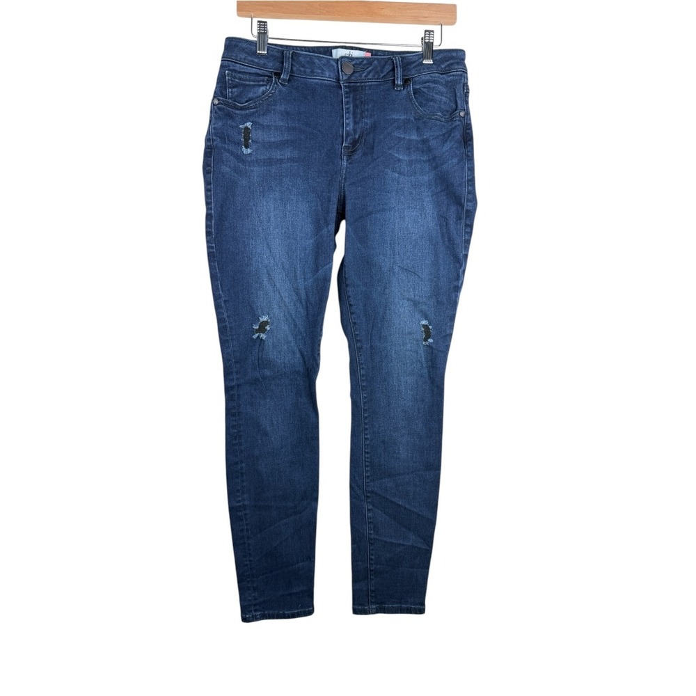 Cabi Women's Curvy Distressed Skinny Jeans size 10 Dark Wash Blue Denim